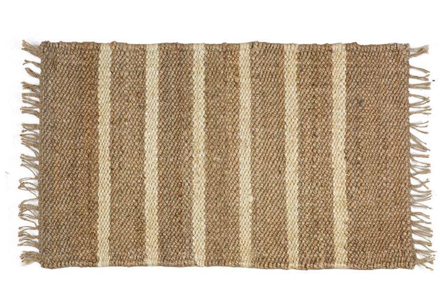 Dørmåtte - Jute - Natural with White Stripes - 45x80 cm - novamøbler