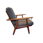 Vintage, Hans Wegner, GE240, lænestol, stol, træ, teak, teaktræ, betræk, stof, grøn